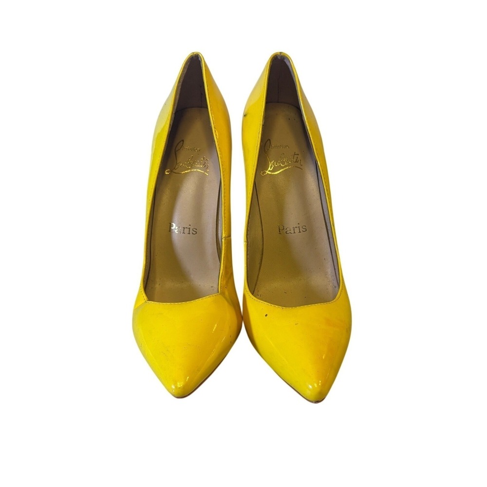 Christian Louboutin‎ Yellow Patent Leather Pigalle Pointed Toe Pumps Red Sole 40